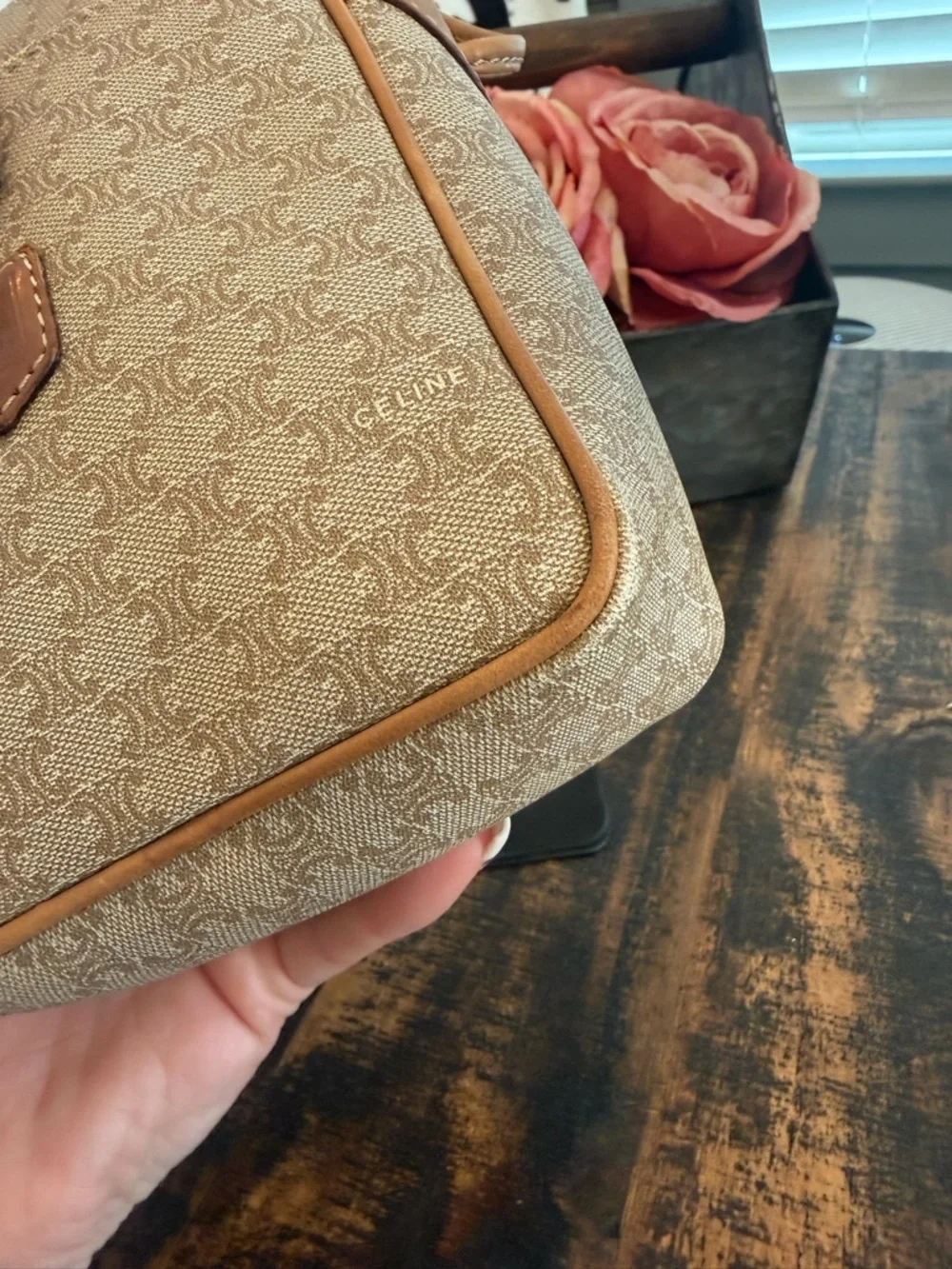 Celine Authentic Beige Crossbody Bag with Tan Leather Trim - Picture 14 of 15